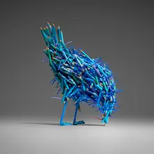 Untitled (Blue Bird) by Federico Uribe, c. 2015, colored pencils, zip ties, resin, sold Oct 2026