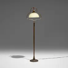 Mosserine floor lamp by Handel, c. 1915, obverse-painted Chipped Ice glass, patinated metal, sold Oct 2026