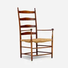 Ladderback armchair by Shaker, walnut, rush, sold Oct 2026