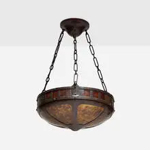Hanging lamp by Michael Adams, c. 2000, handwrought copper, mica, sold Oct 2026