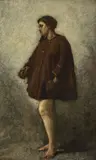 La pause du modèle, jeune femme debout les jambes nues portant une veste by Thomas Couture, Huile sur toile, sold Mar 2018