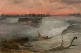 Deux Indiens emportés dans les chutes du Niagara by François-Auguste Biard, Huile sur panneau, une planche, sold Mar 2018