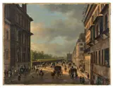 Vue animée de la rue de Rivoli, Paris by Guiseppe Canella, Huile sur papier marouflé sur toile, sold Mar 2018