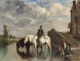 Chevaux s'abreuvant by Jules Jacques Veyrassat, Huile sur toile (Toile d'origine), sold Mar 2018