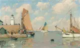 Le retour de la pêche dans un port breton by Paul Émile Lecomte, Huile sur toile (Toile d'origine), sold Mar 2018