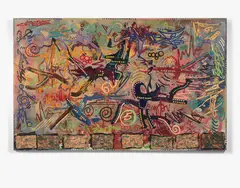 A to the Z in 5 seconds by (John Andrew Perello dit) Jonone, 1990, Acrylique, peinture aérosol et collages sur toile, sold Jun 2018