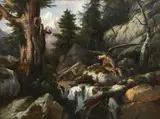 Un gypaète dévorant sa proie by Jules Coignet, Huile sur toile, sold Feb 2018