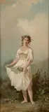 Jeune fille en Flore by dit Lanfant de Metz François-Louis Lanfant, Huile sur toile marouflée sur carton,, sold Feb 2018