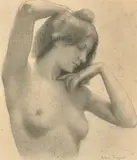 Femme nue en buste, la main dans les cheveux by Jules Octave Triquet, Pierre noire, fusain, sold Feb 2018