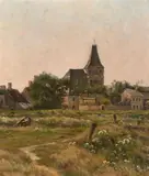 Vue d'une église by Jean-Charles Cazin, Huile sur toile (Toile d'origine),, sold Feb 2018
