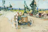 Circuit d'Auvergne - Coupe Gordon-Bennett 1905 by Gaston Maurié, Aquarelle, signée en bas à droite, sold Feb 2018