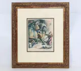 Sanitation workers by Don Freeman, Hand colored lithograph, sold Apr 2026