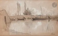 Le Pont by Adolphe Appian, Crayon noir et rehauts de pierre blanche, sold Jul 2019