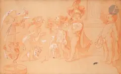 Jeux d'enfants by Adolphe Léon Willette, Sanguine et rehauts de gouache et fusain, sold Jul 2019