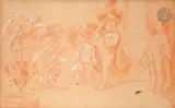 Jeux d'enfants by Adolphe Léon Willette, Sanguine et rehauts de gouache et fusain, sold Jul 2019