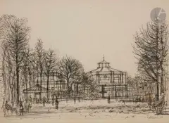 Square de Berlin, Paris by Jean Carzou, 1953, Encre et crayon, sold Jul 2019