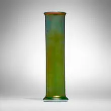 Tall vase by Tiffany Studios, c. 1897-1899, hand-blown Favrile glass, sold Oct 2026