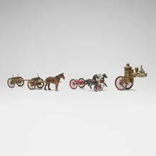 Collection of three toy carriages by Antique, enameled iron, enameled steel, wood, sold Oct 2026