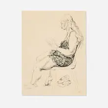 Seated Woman with Fan by Paul Cadmus, ink on paper, sold Oct 2026