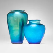 Vases, set of two by Alexander Joseph von Steuben, hand-blown Aurene glass, sold Oct 2026