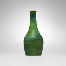Tall Favrile Pottery vase by Tiffany Studios, 1904-1914, glazed earthenware, bronze, sold Oct 2026
