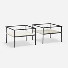 Tables, pair by Hendrik Van Keppel and Taylor Green, enameled aluminum, cotton cord, sold Aug 2021