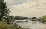 Pêcheur, à l'Ile Saint Ouen - Circa 1878-1882 by Stanislas Lépine, Huile sur panneau, sold Mar 2018
