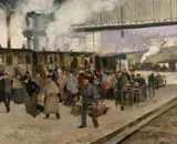 La gare Saint-Lazare by Louis Abel-Truchet, Huile sur toile, sold Mar 2018