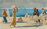 Marchands au bord du canal de Suez by Raoul du Gardier, Aquarelle, gouache et crayon sur papier marouflé sur toile, sold Mar 2018