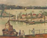 Le petite port de pêche le soir - Circa 1935 by Leon Weissberg, Huile sur toile, sold Mar 2018