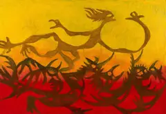 Composition by George Papazov, 1971, Huile sur toile, sold Mar 2018