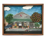 Street Scene Relief by Norma Renner, Oil on board, sold May 2026