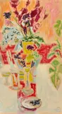 Bouquet de fleurs et coupe de fruits by Jules Cavaillès, Huile sur papier, sold Mar 2018