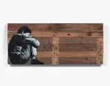 Sitting kid by Jef Aérosol, 2015, Pochoir et peinture aérosol sur palissade en bois, sold Apr 2018