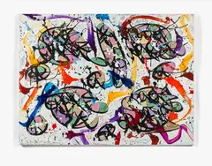 Sans titre (série J-Punk) by (John Andrew Perello dit) Jonone, 2013, Acrylique, aquarelle et sérigraphie sur papier marouflé sur toile, sold Apr 2018