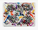 Sans titre (série J-Punk) by (John Andrew Perello dit) Jonone, 2013, Acrylique, aquarelle et sérigraphie sur papier marouflé sur toile, sold Apr 2018