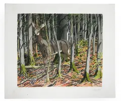 Untitled by Neil Welliver, Deer aquatint etching, sold Jun 2026