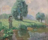 Mère et enfants au bord d'une rivière by Henri Lebasque, Huile sur toile, sold Jun 2018