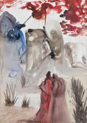 La divine forêt, illustration pour le chant 28 du Purgatoire, La Divine Comédie de Dante by Salvador Dalí, 1950, Aquarelle, gouache et encre de Chine sépia sur papier, sold Jun 2018