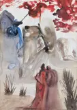 La divine forêt, illustration pour le chant 28 du Purgatoire, La Divine Comédie de Dante by Salvador Dalí, 1950, Aquarelle, gouache et encre de Chine sépia sur papier, sold Jun 2018