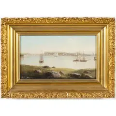 Maine Harbor by George M. Hathaway, Oil on academy board, sold Mar 2013