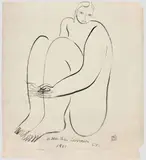 Nu, les jambes repliées by Yu Sanyu, 1961, Encre sur papier, sold Jun 2018