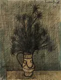 Fleurs dans un vase by Bernard Buffet, 1950, Technique mixte sur papier marouflé sur toile, sold Jun 2018