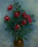 Vase aux roses rouges by Paul Colin, Huile sur toile,, sold Apr 2018