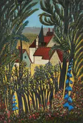 Toits de village by Ferdinand Desnos, Huile sur toile,, sold Apr 2018