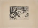 Zeitungsleser mit Filzhut im Tiergarten by Lesser Ury, 1922, Kaltnadel auf Velin, sold Jan 2024