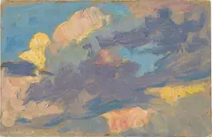 Wolkenstudie in Rosa by Osmar Schindler, Öl auf brauner Pappe, sold Nov 2024