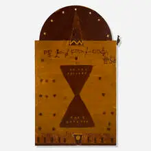 The Joy of Shaman by Ouattara Watts, 1990, acrylic, dry pigment, sand and collage on canvas and wood construction, offered Mar 2026