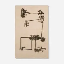 Energia meccanica by Arnaldo Pomodoro, 1955, silver on canvas laid to panel, offered Jul 2026