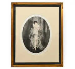 French women holding a book by Louis Icart (French, 1888-1950) by Louis Icart, "the little book" etching, sold Aug 2026